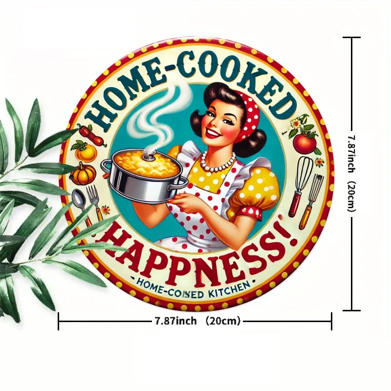 2D 1 قطعة شعار الطبخ المطبخ خمر علامة معدنية مستديرة ، 19.81x19.81 سنتيمتر الحديد جدار ديكور ، HD 2D طباعة مسطحة ، الرجعية ديكور المنزل والنوم ، #2