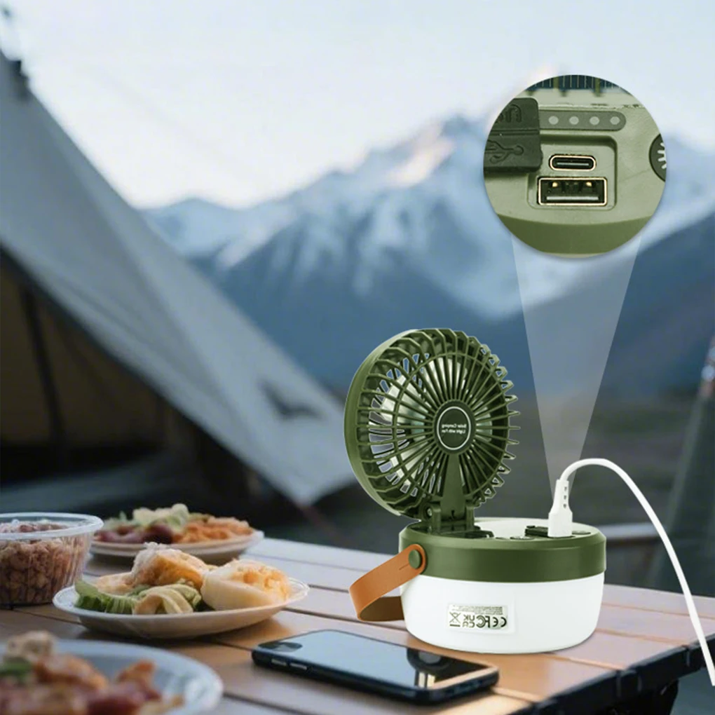 2-in-1 Outdoor Solar Camping Lights with Hanging 4 Light Modes Fan Lantern for Power Failure Emergency Survival Travel Adventure