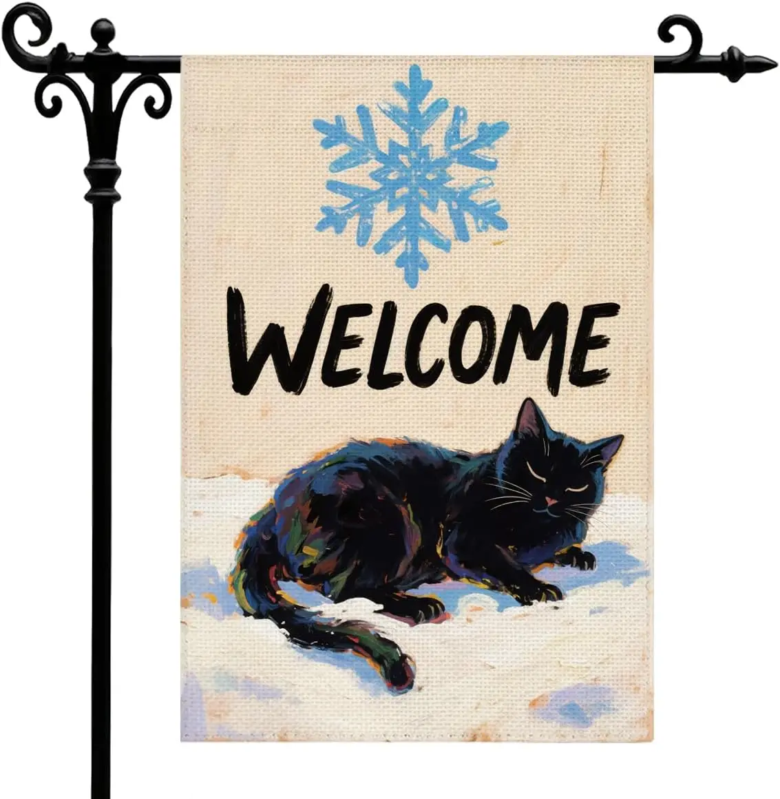 Welcome Winter Garden Flag, Winter Cat Garden Flag for Outside, Double Sided Snowflake Yard Flags, Christmas Gifts, Seasonal yyi