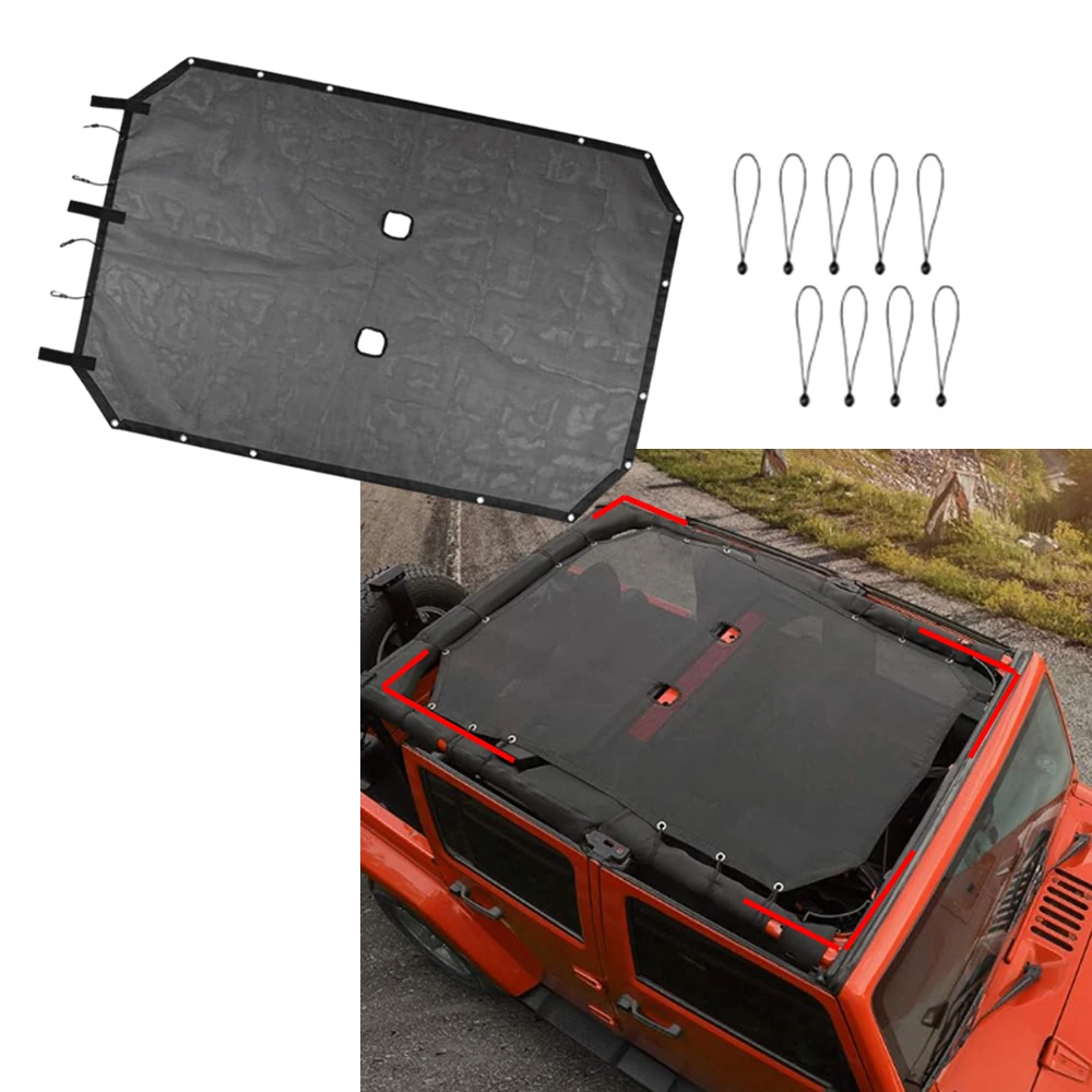 

Car Sun Shade Top Net Cover Black Roof Mesh For Jeep Wrangler JK JKU 4 Door 2007 2008 2009 2010 2011 2012 2013-2018