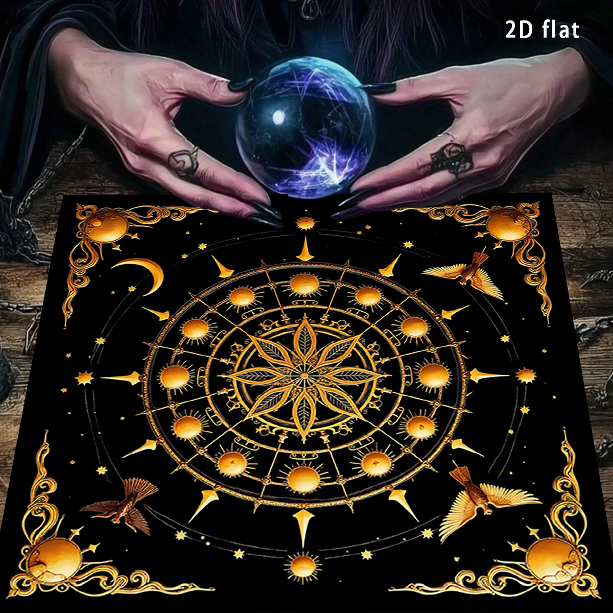 Mystical Moon & Stars Tarot Card Tablecloth Vintage Celestial Divination Altar Cloth Witch Wiccan Home Decor Ritual Cloth