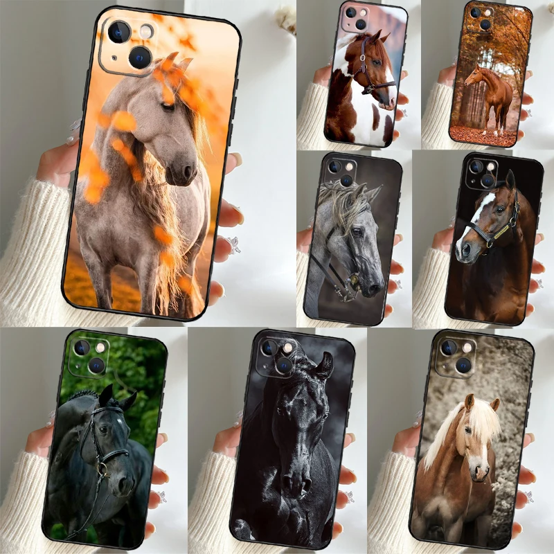 Animal Steed Horse Phone Case For iPhone 11 12 13 14 15 16 Pro Max Mini X XS Max XR Plus SE2 Full Back Cover