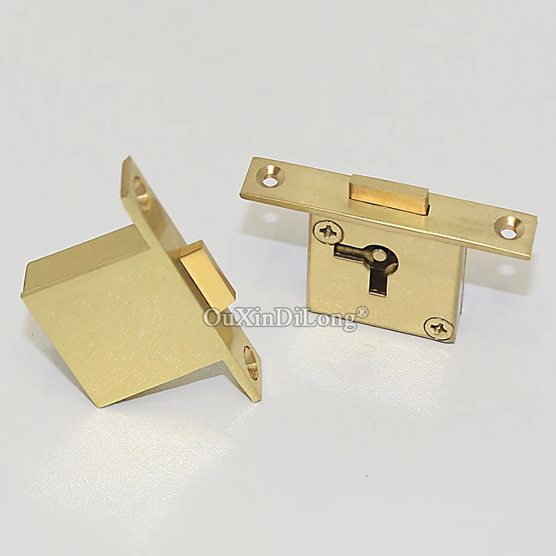 2PCS Pure Brass Drawer Cabinet Locks Cupboard Locker File Cabinet Lock Wood Chest Case Gift Box Lock Hidden Furniture Lock+Key