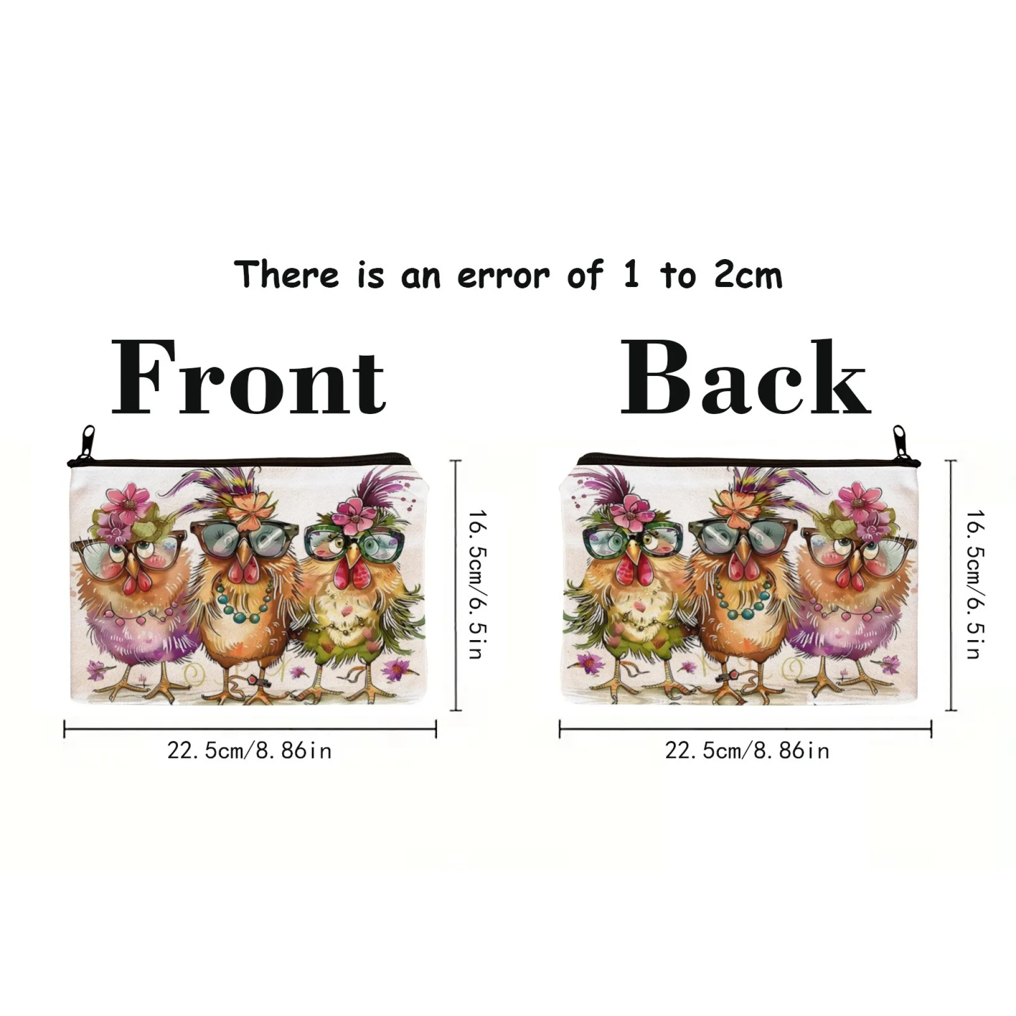 Novedosa bolsa de cosméticos estética de pollo de moda: organizador de maquillaje de viaje ligero plegable con cierre de cremallera