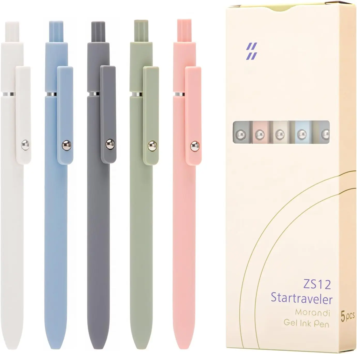 

5 Retractable Gel Pens Set, Quick Dry Black Ink, Fine Point 0.5mm, Smooth Writing, Morandi Colors