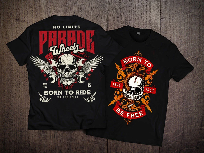 New Rock Motorcycle Style Skull Print Short-sleeved T-shirt Male Black Loose Street Fashion Brand Blast Street Loose Personality
