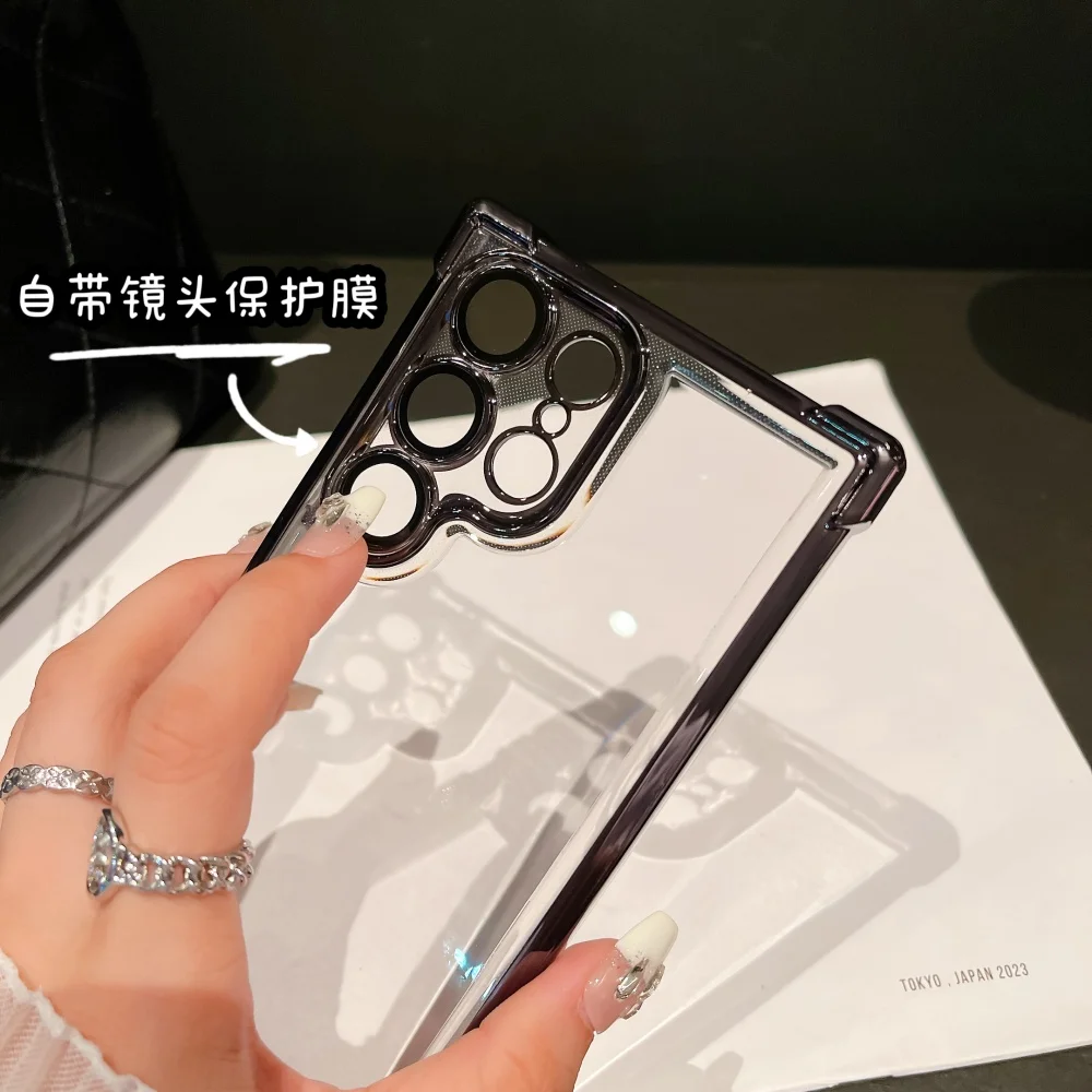 حافظة مطلية فاخرة لهاتف سامسونج جالاكسي S26 Edge S25 S24 S23 S22 Ultra Plus FE A56 A53 A35 غطاء حماية عدسة شفافة مقاومة للصدمات