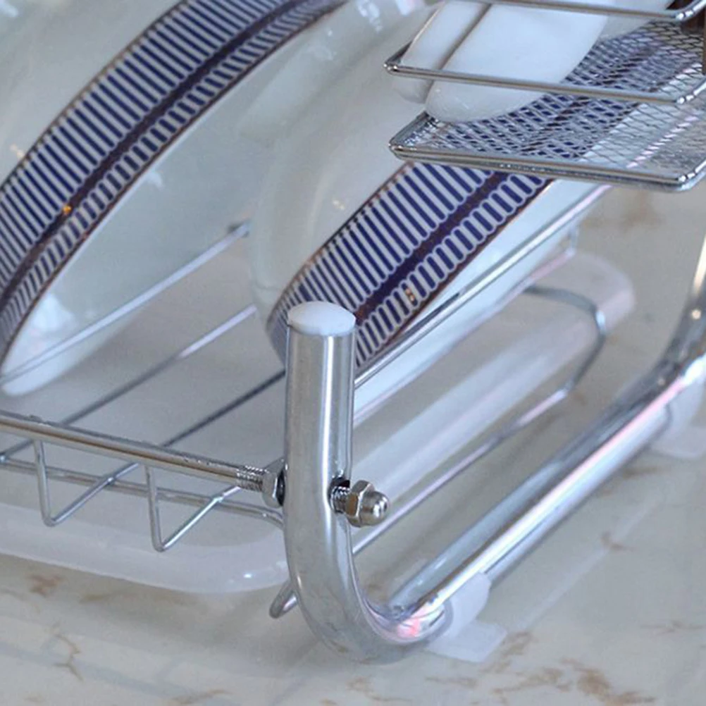 

2-Tier Double Layer Dish Storage Rack Stainless Steel Large Capacity Space Saving Kitchen Organizer Removable Draining Tray