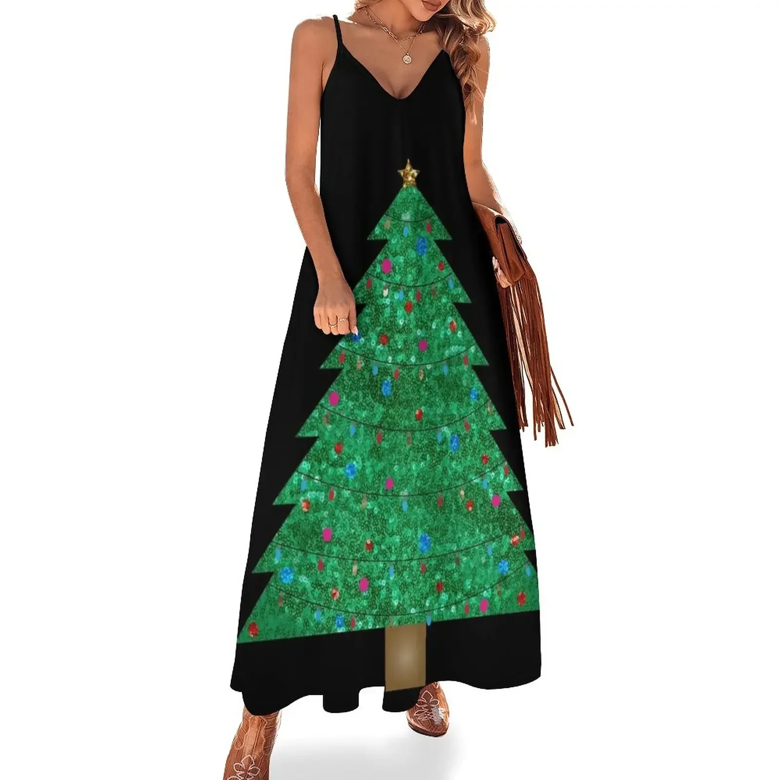 

sequin print christmas tree Sleeveless Dress long dress women summer women clothes Dress