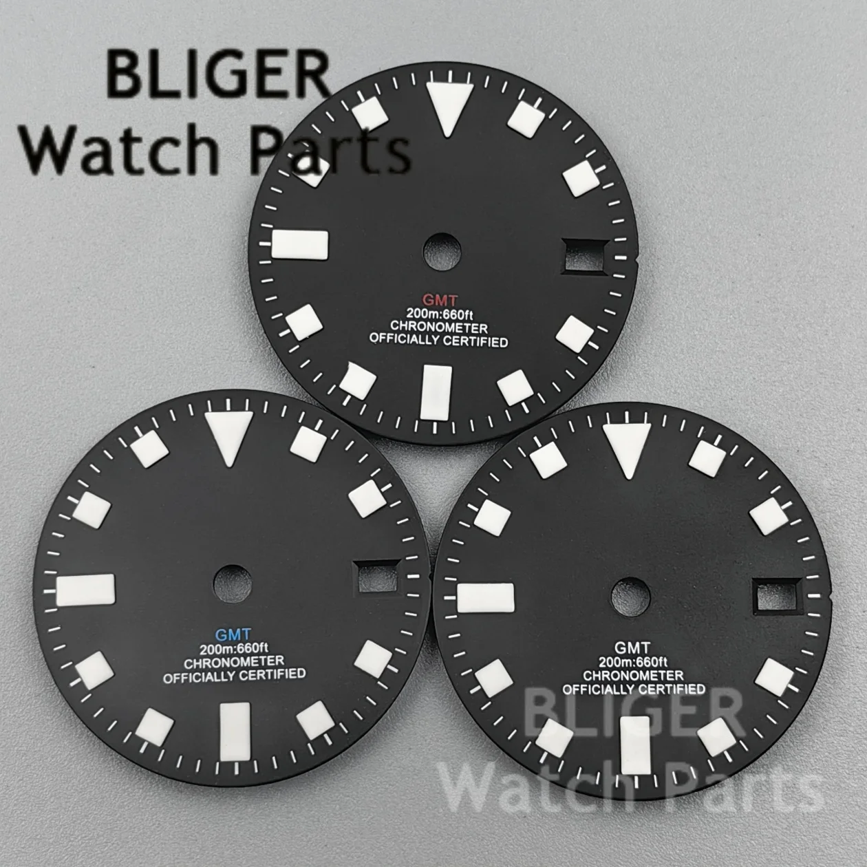 Custom Logo 29mm Watch Dial Retro Matte Black Blue Date Window Raise Mark Green Luminous For NH34 Automatic Modified Watch Parts