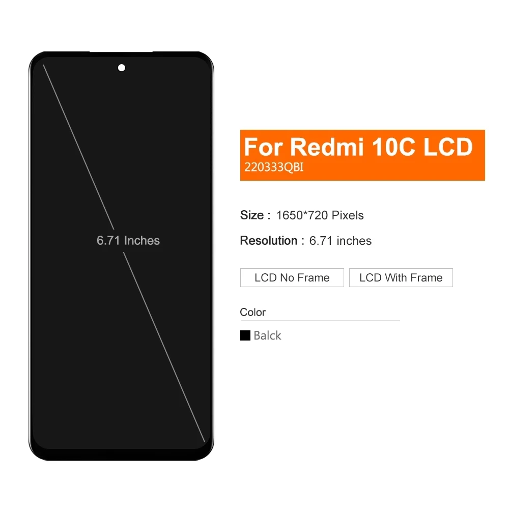 LCD Display Touch Screen Substituição com Frame, montagem digitalizador, apto para Xiaomi Redmi 10C, 220333QAG, 220333QBI, 220333QNY, 220333QL