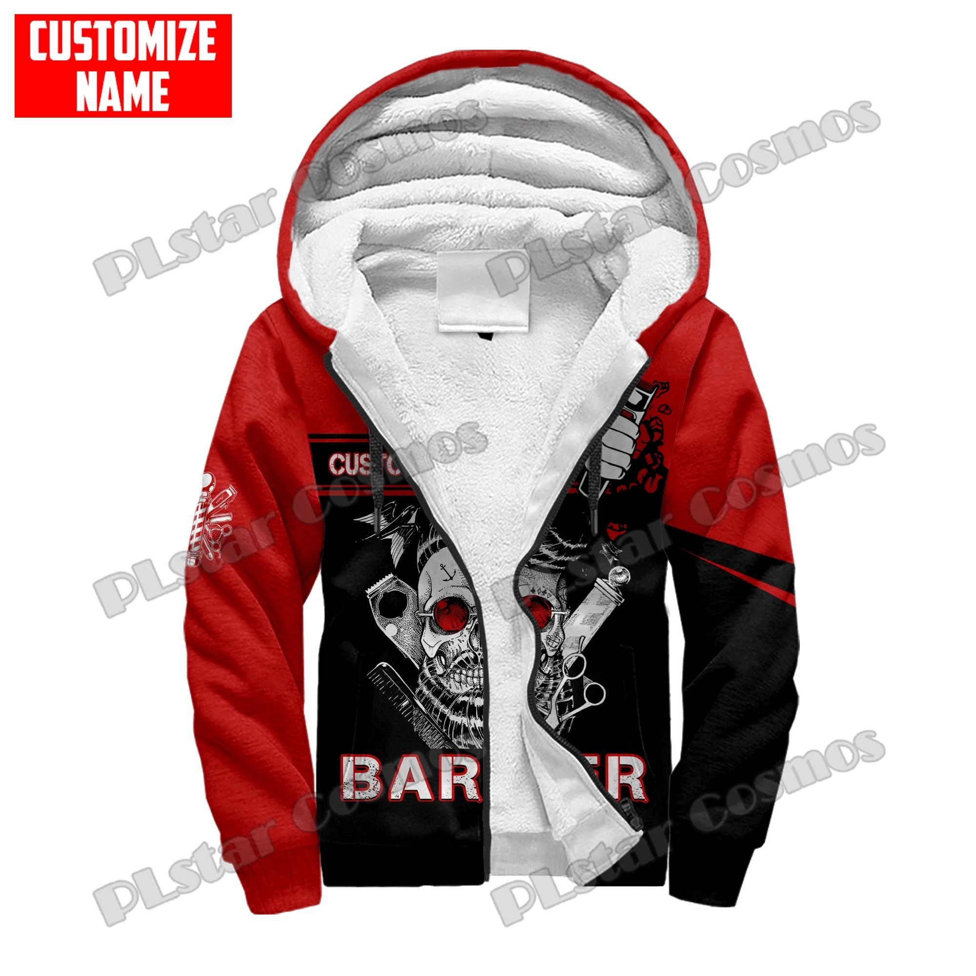 Personalized Name Barber 3D Printed Fleece Zipper Hoodies For Men Women Winter Casual Thick Warm Hooded zipper jacket JR13