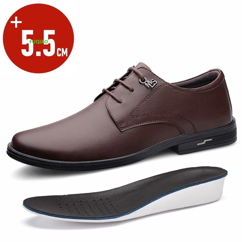 5.5cm Men's Invisible Height Increasing Genuine Leather Dress Shoes Business Casual Wedding Commute Formal Daily Elevator Shoes