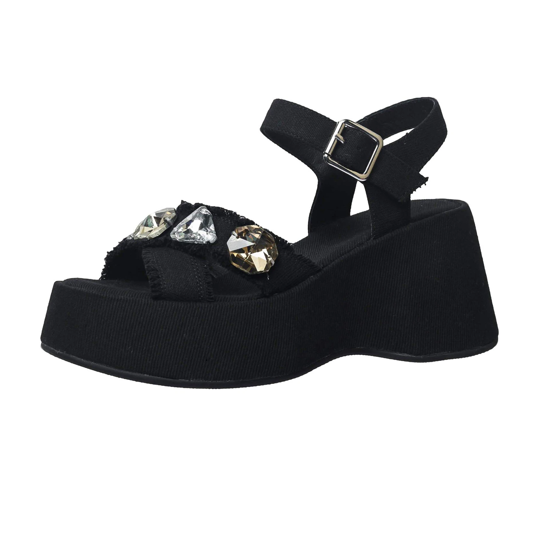 Krazing Pot Denim Peep Toe Platform High Heels Dating Summer Shoe Slingback Luxury Comfort Rhinestone Sweet Casual Women Sandals view 2