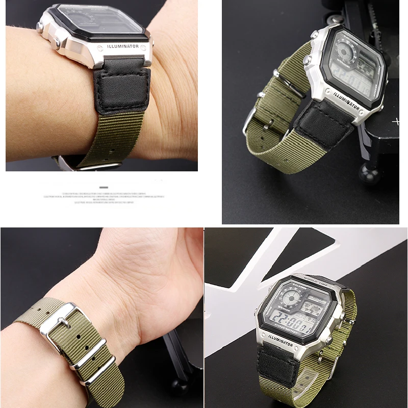 Canvas Nylon Watchband for Casio Watch Strap AE-1200 SGW-300/400/500 MRW200 a168w A158 A159 AE1200WH Breathable Watch Strap 18mm