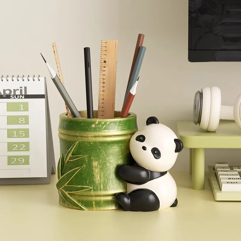 Cute Resin Panda Pen Holder Office Desk Ornament Practical Chinese Style Cultural and Creative Souvenir Gift Desk Organizer