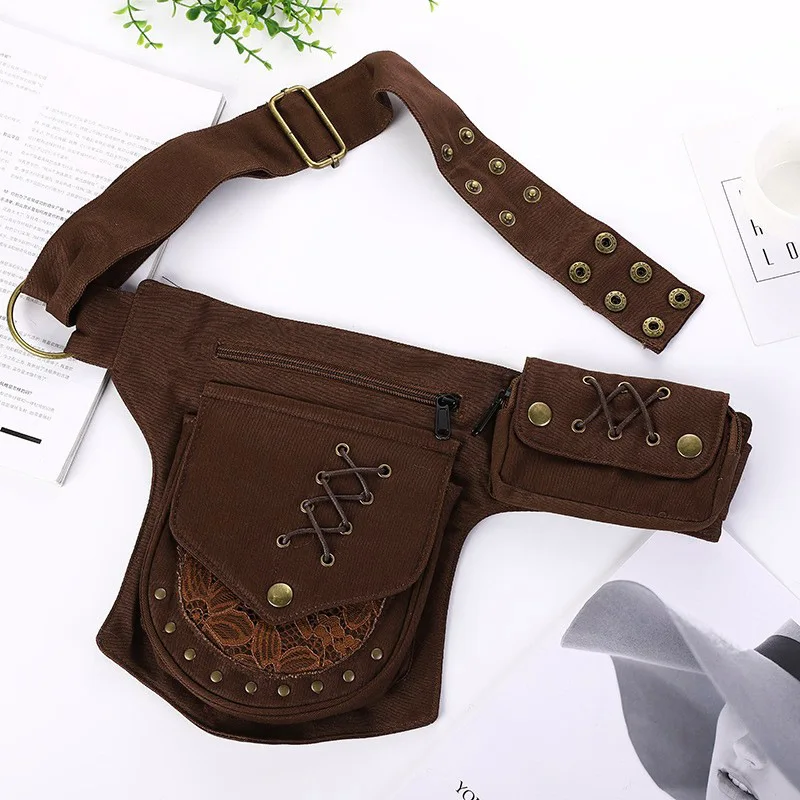 Medieval renaissance adult Viking Knight pirate cosplay leather vintage pocket belt clothing bag