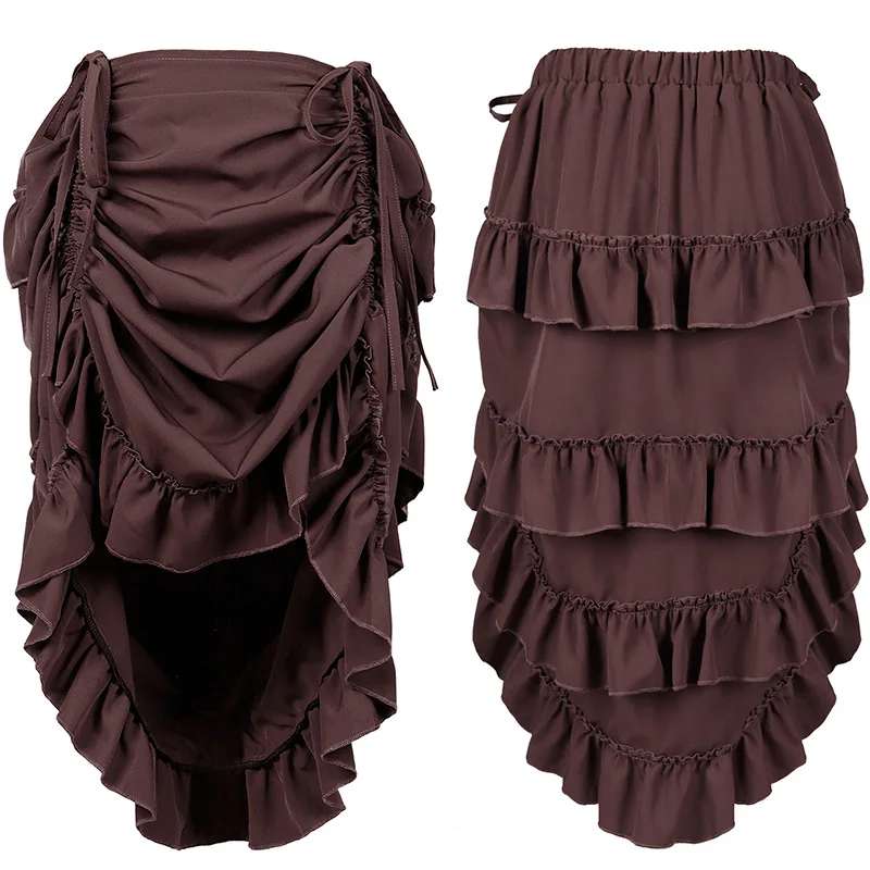 Steampunk Victorian Pleated Corset Skirt Medieval Pirate High Low Skirt Maxi Irregular Skirt with Drawstring Halloween Costume view 4