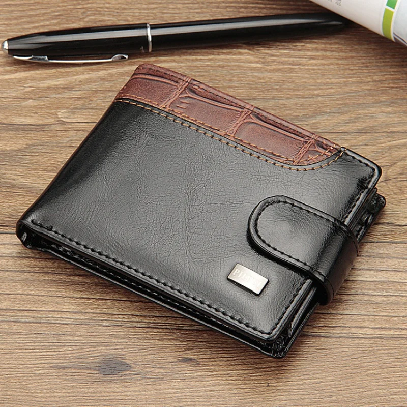 Luxury Business Man's Short Wallet Leather Buckle Men Coin Purses Vintage Money Clip