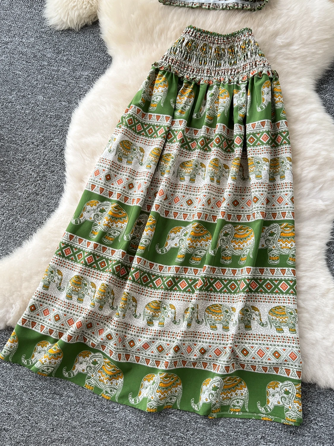 Thai Sle Vaion Wear Women's Summer Design Knot Tie Crop Top High Waist Elephant Print Skirt Faionable Ensemble