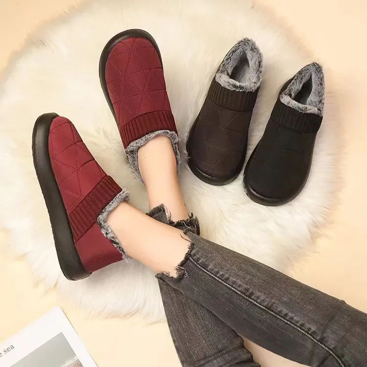 

Hot seller winter women cotton shoes with thickened warm middle-aged and elderly mother shoes short tube slip-on flat snow boot