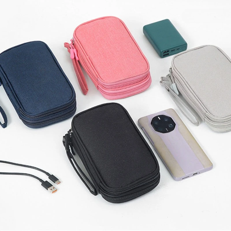 

Travel Organizer Electronics Accessories Organizer Portable Waterproof Double Layers Storage Oxford Cloth Earphone Holder Case