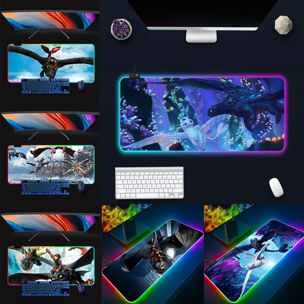 Anime How to Train Your Dragons RGB Pc Gamer Keyboard Mouse Pad Mousepad LED Glowing Mouse Mats Rubber Gaming Computer Mausepad