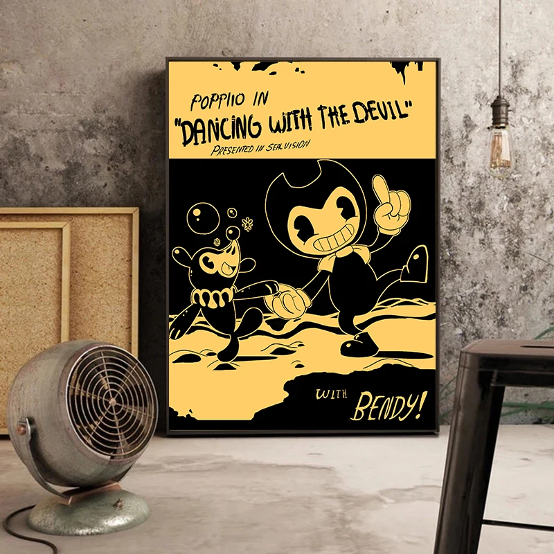 الرعب لعبة فيديو B-Bendy-and I-Ink M-آلة الكرتون المشارك والمطبوعات حائط لوح رسم الفن صور ديكور غرفة ألعاب المنزل #5