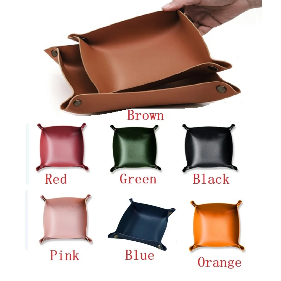 MOONSHADE Desktop Storage Tray Leather Key Wallet Coin Pu Leather Folding Storage Box Home Furnishing Tray Smoking Accessories