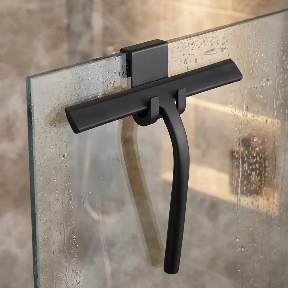 Shower Squeegee for Glass Doors Silicone Squeegee with Handle No-Drill Hook Cleaning Tool for Windows Mirrors Tiles Bathroom Car