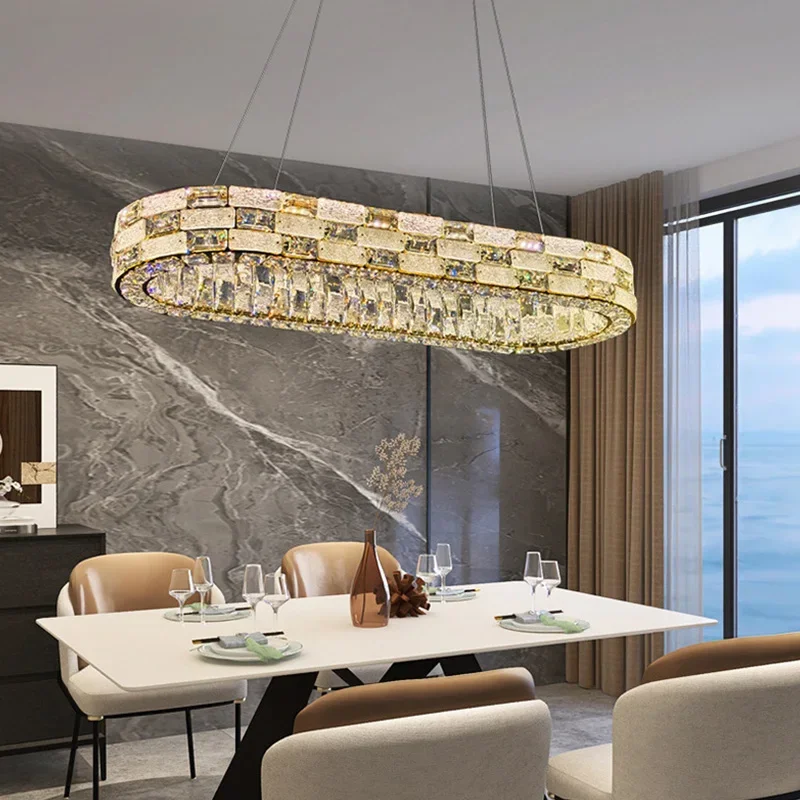 

Rectangular Modern Crystal Chandelier Pendant Lamp lustre Hardware Dimmable Ceiling Light for Staircase Home interior lighting