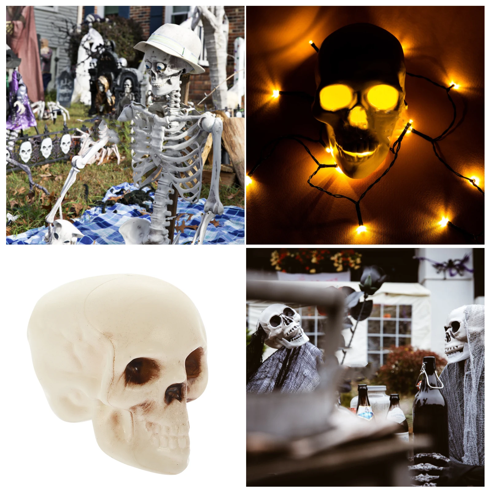 

4pcs Mini Skulls Resin Crafts Halloween Decor Aquarium Flower Pot Head Charms Scary Fun Unique Design Easy Clean Great