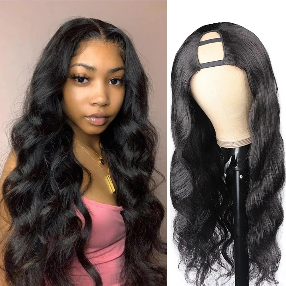 

U V Part Wig Body Wave Human Hair Wigs For Women Brazilian Remy Hair Glueless Human Hair Wavy Upart Wig Natural Black Wigs