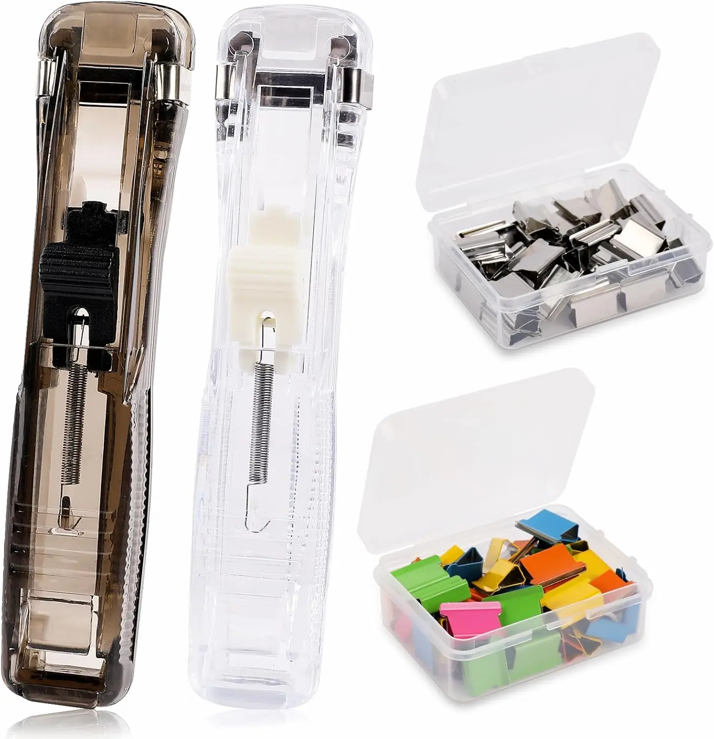 Portable Handheld Paper Clam Clip Dispenser Paper Clam Clip Dispenser with Paper Clam Clip Refills Mini Push Stapler Paper Cip