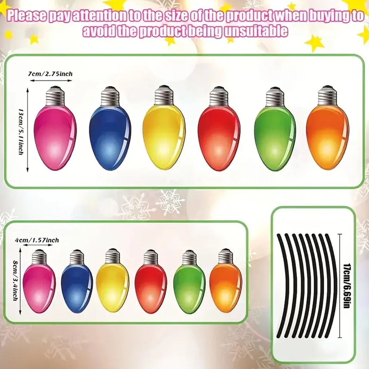 مجموعة ملصقات سيارة عيد الميلاد مكونة من 20 قطعة - نمط لمبة إضاءة للعطلات، سهلة التقشير واللصق لتزيين العطلات للسيارات