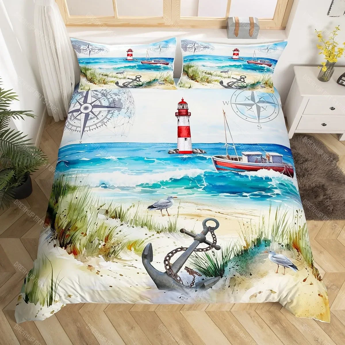 

Sailboat Duvet Cover Set Nautical Ocean Theme Bedding Set with Pillowcase Cool Style Adults Boys Teenagers Comforter Cover Sets