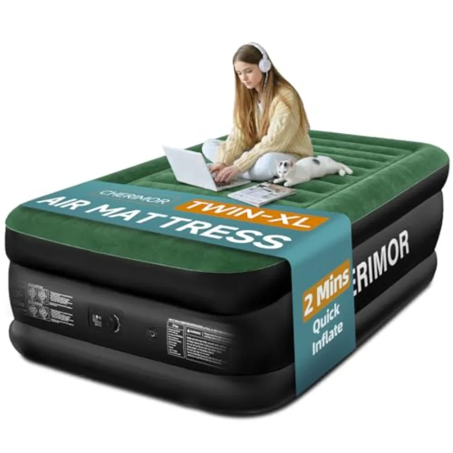 Air Mattress with Built-in Pump for Home Guests Camping, PVC Material, Gray, 18 Raised Comfort, 500lbs Heavy-Duty Support, Anti