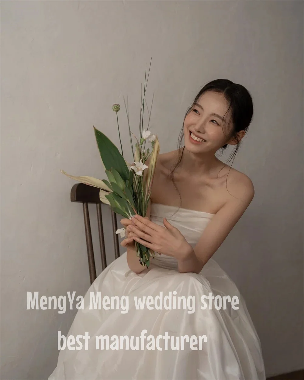 ZHUISHU Simple A Line Taffeta Korea Wedding Dress Customized Photoshoot Strapless Corset Back Floor Length Bridal Gown Plus Size