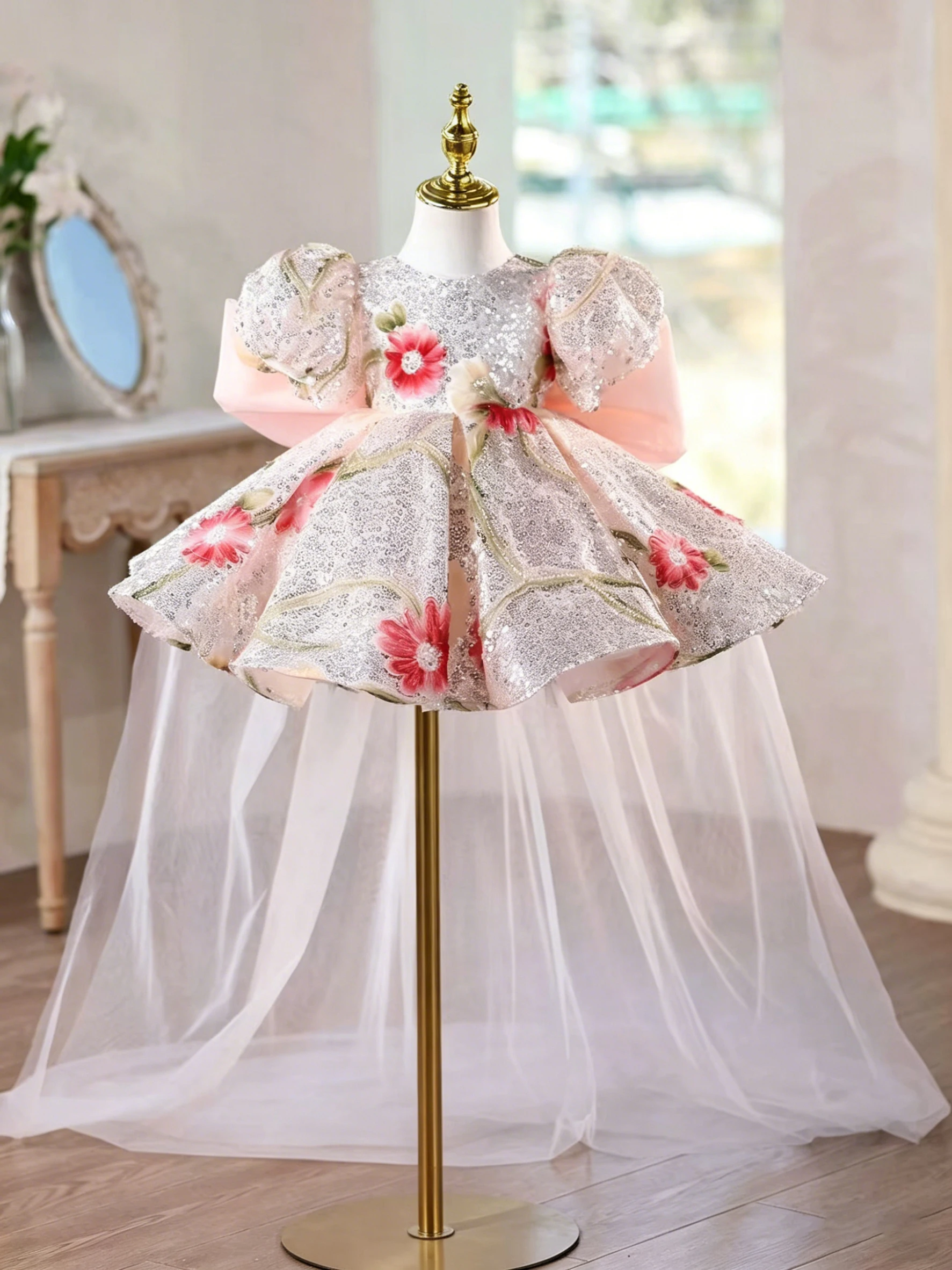 

Роскошное элегантное вечернее платье для девочек, бальное платье принцессы с бисером, высококачественное детское праздничное платье для свадьбы, вечера, выпускного бала, от 4 до 12 лет