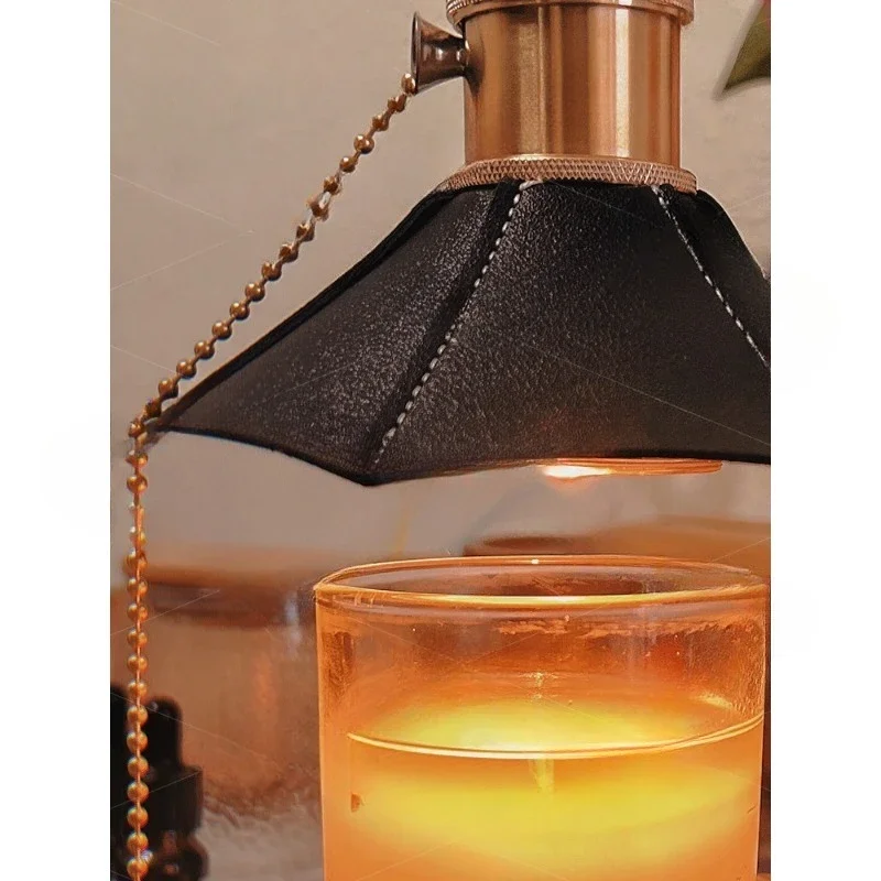Retro solid wood aromatherapy bedside wax melting lamp, living room no fire ornament candle lamp, bar atmosphere table lamp