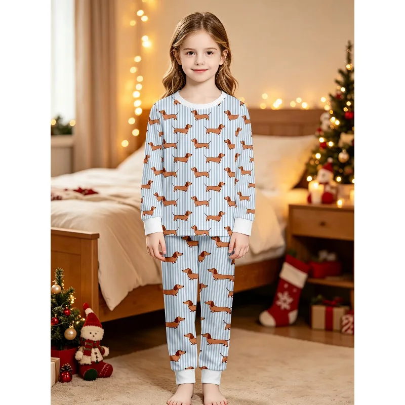 Girls Long Sleeve Crew Neck Pajama Set, Assorted Dachshund Gnome Number Monster Truck Dog Cowgirl Prints, Great Birthday Gift