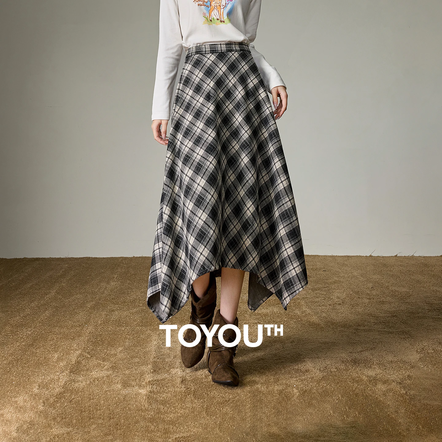

TOYOUTH женские винтажные клетчатые юбки-миди, весна 2026, новые асимметричные длинные платья с высокой талией