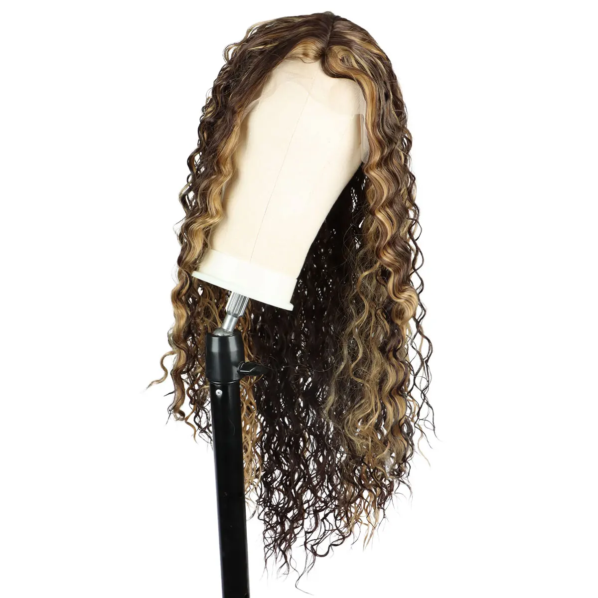 Highlight Piano 4/27 New Women's Long Wig Middle Part Water Wave Carbon Fiber Synthetic Hair Wig For Daily Use Heat Resistant