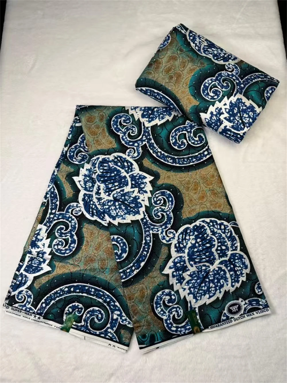 African Wax Fabric High Quality Gold Wax Block with Stones 6 Yards Tissu for Women Dress Fabric
