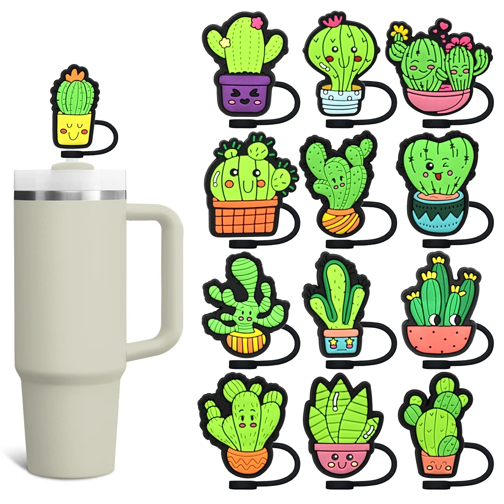 Fashion Creative Cactus Straw Cover Cap 10MM Eco-friendly Straw Plug Splash Proof Drinking Cup Charms Pendent Home Party Gift