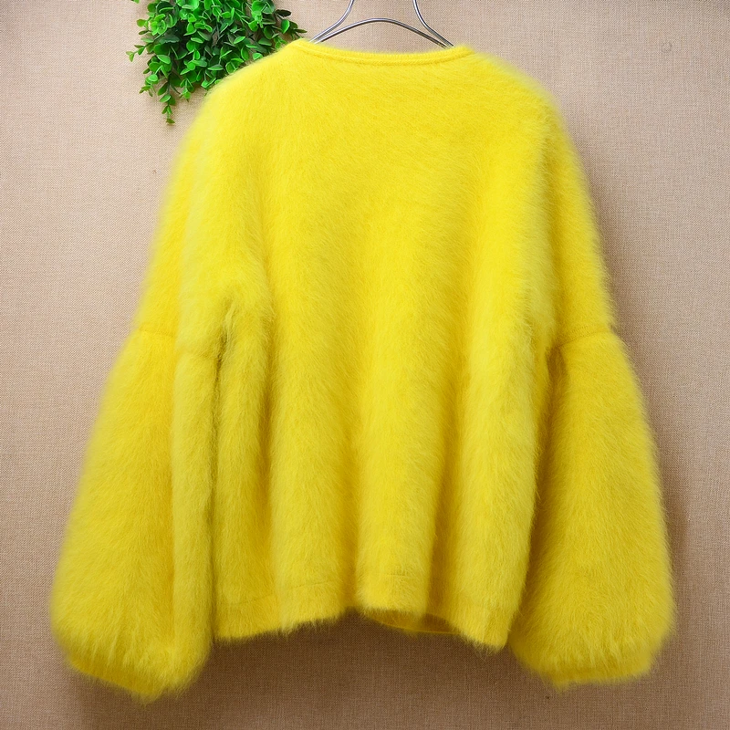 Ladies Women Fall Winter Fashion Beading Butterfly Mink Cashmere Knitted Long Sleeves Loose Cardigans Angora Fur Sweater Jacket