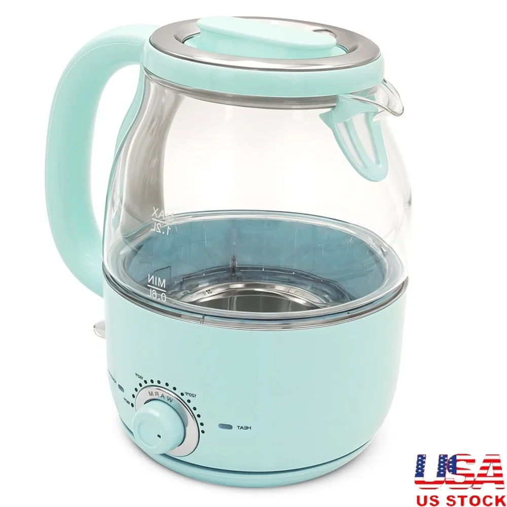 

Adjustable Temperature Electric Glass Kettle 1.25Qt with Keep Warm Function Auto Shut-off Boil Dry Protection 360° Rotating Base