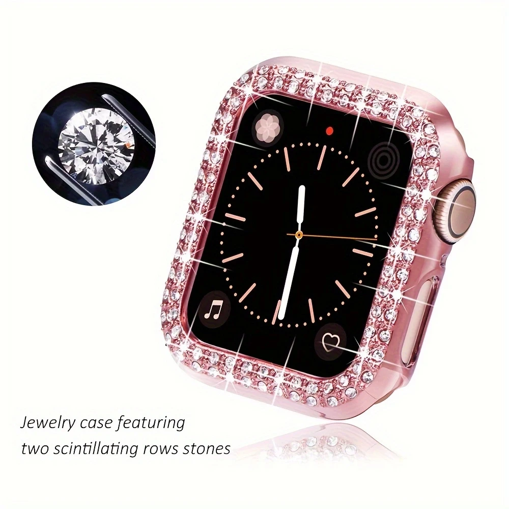 Custodia Bling per Apple Watch Series 8 7 6 5 4 3 2 1 (senza schermo), cornice protettiva con strass glitterati da donna.