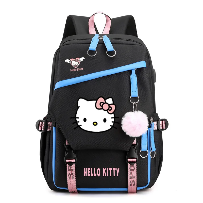 MINISO-Sac à dos Hello Kitty pour femmes et filles, sac à dos étudiant, USB, dessin animé, grande capacité, à la mode et de haute qualité, nouveau