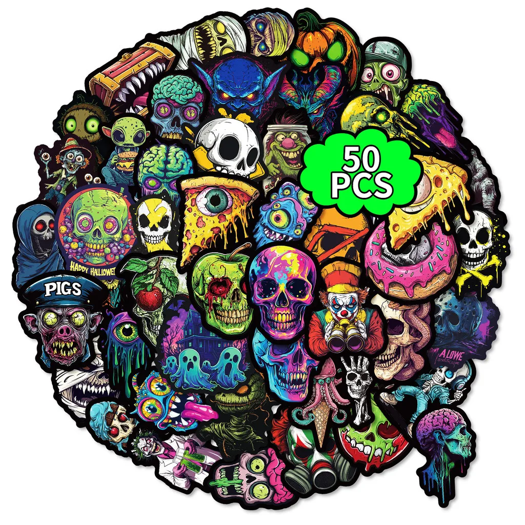 50PCS Colorful Skull & Ghost Face Graffiti Stickers - Unique Creative Decor for Halloween Festivals RecordingYourLife Store